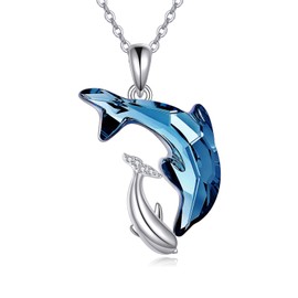SHEAISRS Dolphin Necklace 925 Sterling Silver Crystal Dolphin Mom and Daughters Mothers Day For Women