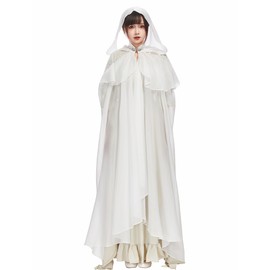 miccostumes Women's Medieval Elf Cape - Flowy Chiffon Cloak with Hood for Renaissance Faire, Cosplay, Costume (white, L/XL)