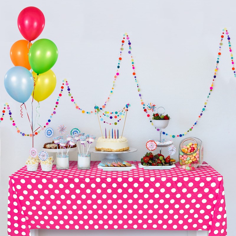 ELECLAND Pink Polka Dot Plastic Table Cover 137cmx274cm, Rectangle, Circus,
