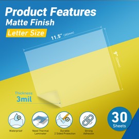 Uinkit Matte Thermal Laminating Pouches, 9 x 11.5 Inches 3 Mil Thick Matte Finish 30 Pack Fitted for Letter Size Laminating Sheets 8.5 x 11