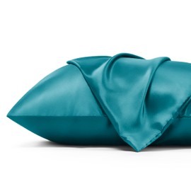 Bedsure Satin Pillowcases for Hair and Skin - Teal Silky Cooling Pillow Cases Standard Size Set of 2, Super Soft Satin Pillow Covers with Zipper, Gifts for Her or Him, 20x26 Inches