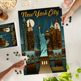 "Lantern Press New York, Retro Skyline, 1000 Piece Jigsaw Puzzle for Adults, Made in USA with Reference Poster"