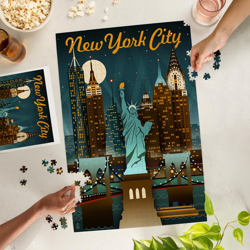 "Lantern Press New York, Retro Skyline, 1000 Piece Jigsaw Puzzle