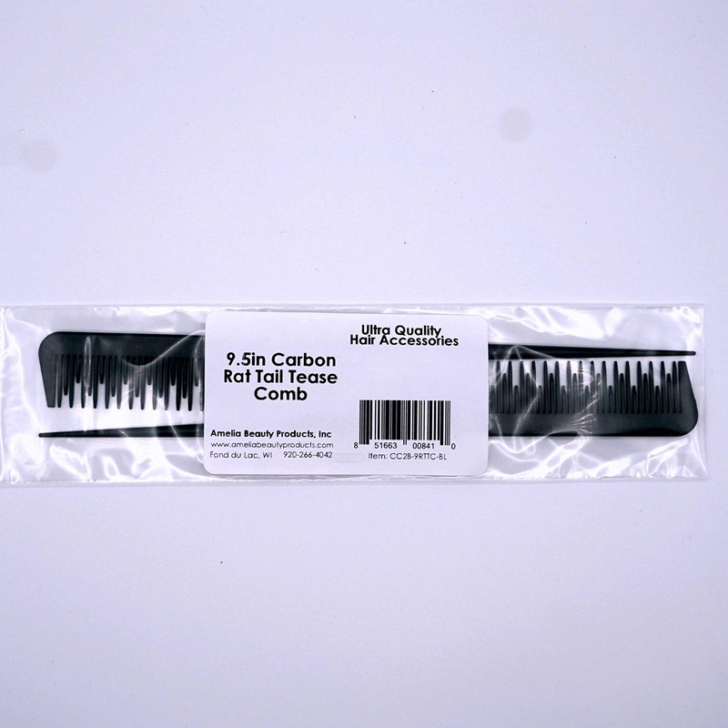9.5in Rat Tail Tease Carbon Comb (2 Pack)