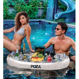 POZA Inflatable USA Flag Floating Cooler - Luxurious Drink Holder Filled with Sparkly Confetti, Premium Party Float with 8 Holders, Serving Bar for Beach, Lake, Hot Tub, Jacuzzi and Pool - 39x23 Inch