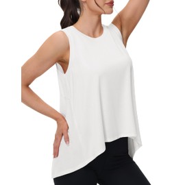 MAGCOMSEN Sleeveless Tank Tops for Women Workout Shirts Loose Fit Gym Yoga Summer Shirts Flowy Muscle Tanks White