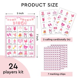 YUEXLL Gender Reveal Pink Bingo Card Set - 24 Players, Neutral Gender Reveal Party Activities for Family Friends, Bingo Game Pregnancy Announcement Party Favor Supplies, for Adult Teen -13