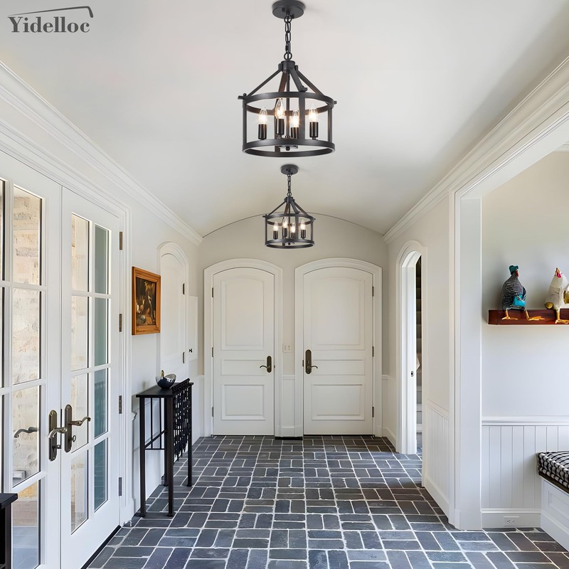 Yidelloc Farmhouse Light Fixtures Round Cage Chandeliers 4 Lights E12