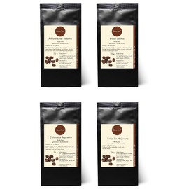4 x Coffee Gift Set Tasting Set - Ethiopian Sidamo, Brazil Santos, Colombia Supremo, Finca La Mejorana - 100% Roasted Coffee - Ground - 4 x 75 g (300 g) Querfee