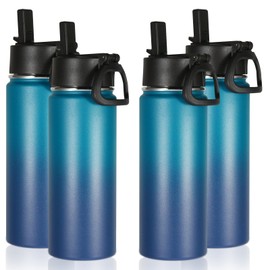 Volhoply 18oz Insulated Water Bottle Bulk 4 Pack,Kids Stainless Steel Water Bottles with Straw Lid,Double Wall Vacuum Reusable Metal Cups,Wide Mouth Sports Flask Keep Hot and Cold(Dark Night,4 Set)