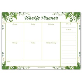 Weekly Planning Pad, To Do List, Daily Planner Notepad, List Task, 50 Sheets 10 x 7.5 inches (Greenery Leaves)