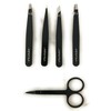 NJONDA Tweezers 5pc Set Professional Stainless Steel With Curved Scissors,