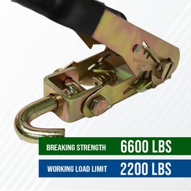 Boxer 4 Pack Heavy Duty Rubber Handle 2" Ratchet Buckle with Swivel J Hook, Double Locking, Breaking Strength 6,600lbs Towing, Cargo Control Tie Down