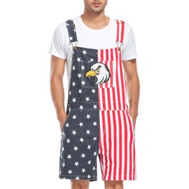 Yuanbang Flag Overalls and American Overalls with Eagle Embroidery, American Flag Bibs and American Flag Shorts for Men and Women (2XL, Red)