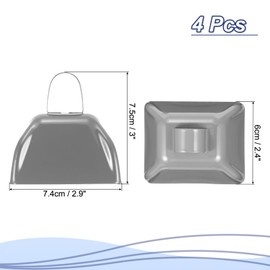 PATIKIL 4pcs Cow Bells for Football Games, 3inch Cowbells for Sporting Events Bulk Loud Noise Makers Metal Cow Bell with Handle for Cheering Competition Marathon Wedding, Silver