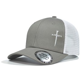 Christian Hats for Men Women,Jesus 3 Nail Cross Hat Christian Religious Gifts for Birthday/Christmas,Grey and White