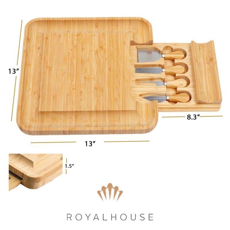 RoyalHouse Bamboo Cheese And Charcuterie Board With Slide Out Knife