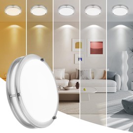 7.5 Inch Round Brushed Nickel Ceiling Light Fixture - Flush Mount LED Kitchen Ceiling Lamp 2700K/3000K/3500K/4000K/5000K Adjustable Brushed Nickel Bathroom LED Light for Bedroom 12W