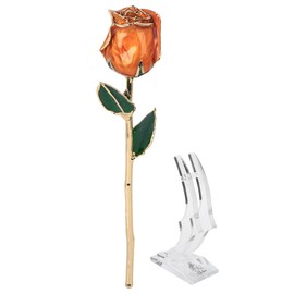 Golded Rose Flower 24K Bright Orange with Base Gift for Valentine's Day Birthday