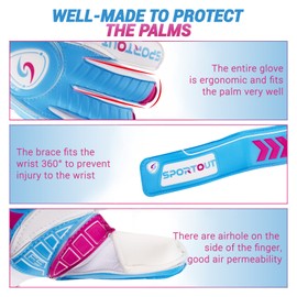 Sportout Goalie Gloves, Goalkeeper Gloves with Fingersave, Soccer Gloves, Breathable Soccer Goalie Gloves, 4mm Latex, for Kids Youth and Adult (7, Blue)