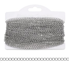 33 Foot Stainless Steel Curb Chains, 3mm Stainless Steel Extender Chains Silver Tarnish Resistant Link Chain for Necklace Bracelet Earring Jewelry Making DIY Craft