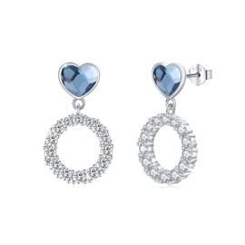 925 Sterling Silver Earrings Women's Heart/Moon Dangle Earrings Long Stud Earrings Crystal/Moonstone Women Jewellery Gifts for Women Girls, Sterling Silver