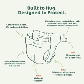 Naty BioEmbrace Baby Newborn Diapers Size 2 (6–13 lbs) | 100% Biobased on Skin | Plant-Based Softness | Dermatologically Tested, Super Absorbent | 33 Count