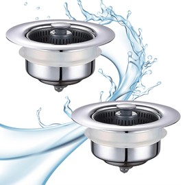 Pack of 2 Kitchen Sink Drain Strainer, 3-in-1 Pop-Up Stainless Steel Drain Plug with Anti-Clogging Basket, Universal Sink Plug for Sinks for Food Leftovers