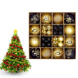 44pcs Christmas Tree Decorations Baubles,Black Gold Christmas Baubles Xmas Ball Ornaments 3cm 6cm Mini Baubles Hanging Ball Plastic Christmas Bulbs for Xmas Tree Decorations,Home Party,Wedding Decor