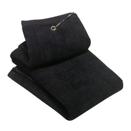 LERTREE 2 Pack Golf Tri-Fold Towel with Metal Carabiner Clip Sports Hiking Black 12 x 16 Inch