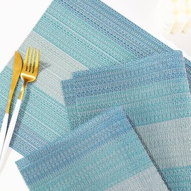 Niviy Blue Placemats Set of 6, 12x18 Inch Washable Easy to Clean Heat-Resistant Anti-Skid Table Mats for Holiday Party Kitchen Dining Room Decoration