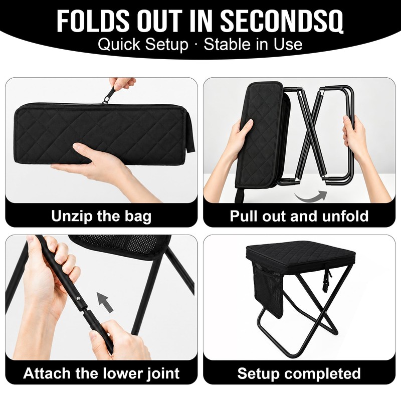 Upgrade Load-bear 267lb Foldable Backpack Stool with Pocket Portable Chair