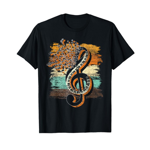 Musician Classical Music Notes Piano Keys Retro Treble Clef T-Shirt