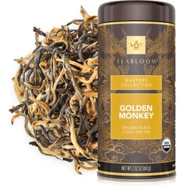 Teabloom Té orgánico Golden Monkey de hojas sueltas, té negro orgánico certificado por el USDA, aroma persistente con sabor suave y malteado, bote de té de hojas sueltas de 56 g