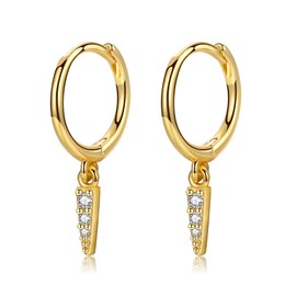 CERSLIMO Gold Dainty Dangle Huggie Hoop Earrings for Women Girls, S925 Sterling Silver Drop Earrings | 14K Gold Plated Small Minimalist Geometric Spike Huggie Cubic Zirconia Hoops