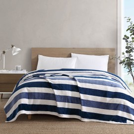 Nautica- King Blanket, Ultra Soft & Cozy Plush Home Décor, All Season Bedding (Awning Stripe Navy, King)