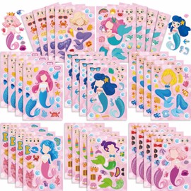 TIAMECH Make Your Own Princess Mermaid Stickers - 24 Sheets Sea Fairy Girls Make A Face Stickers for Kids, Birthday Party Favors & Educational Classroom Rewards