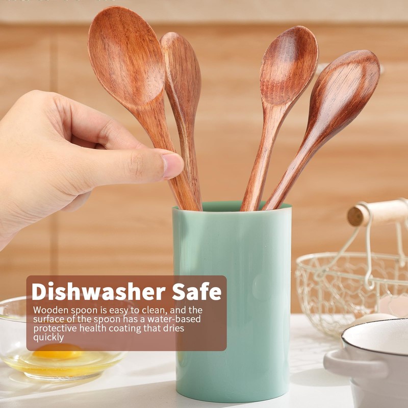 AERZIP 9 Inch Wooden Spoons for Eating Mixing Stirring Soda