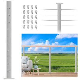 Gyykzz 36" Brushed Finish Cable Railing Post, Fixed Top Level Drilled Railing Line Post with Cable Sleeves, Stainless Steel Horizontal Hole Handrail Deck Wire Railing Post for Cable Railing System