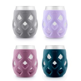 Ello Ello Cru 17oz Stemless Wine Glass Set with Protective Silicone Sleeves, 4 Pack Cocktail Glass Perfect for Summer Patios and Parties Holiday Gifting Her Him Mother's Day, Dishwasher Safe, Cosmos