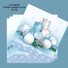 Paper Luncheon Decoupage Napkin Blue CHRISTMAS CANDLE Ornament Pack of 20