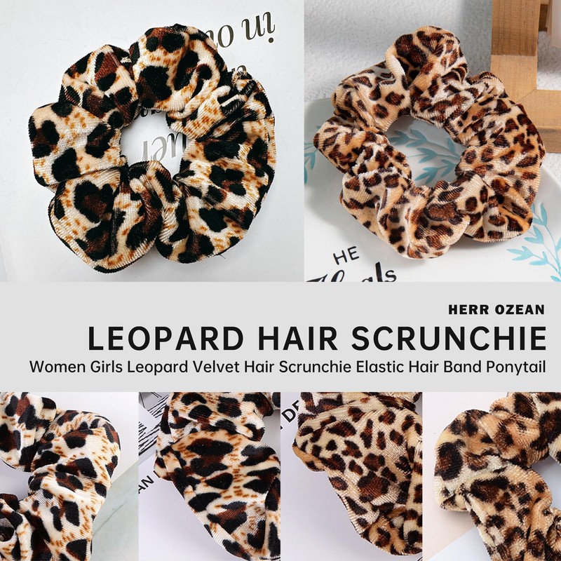 Leopard Velvet Hair Scrunchie 2 Pieces - Elastic Hair Band