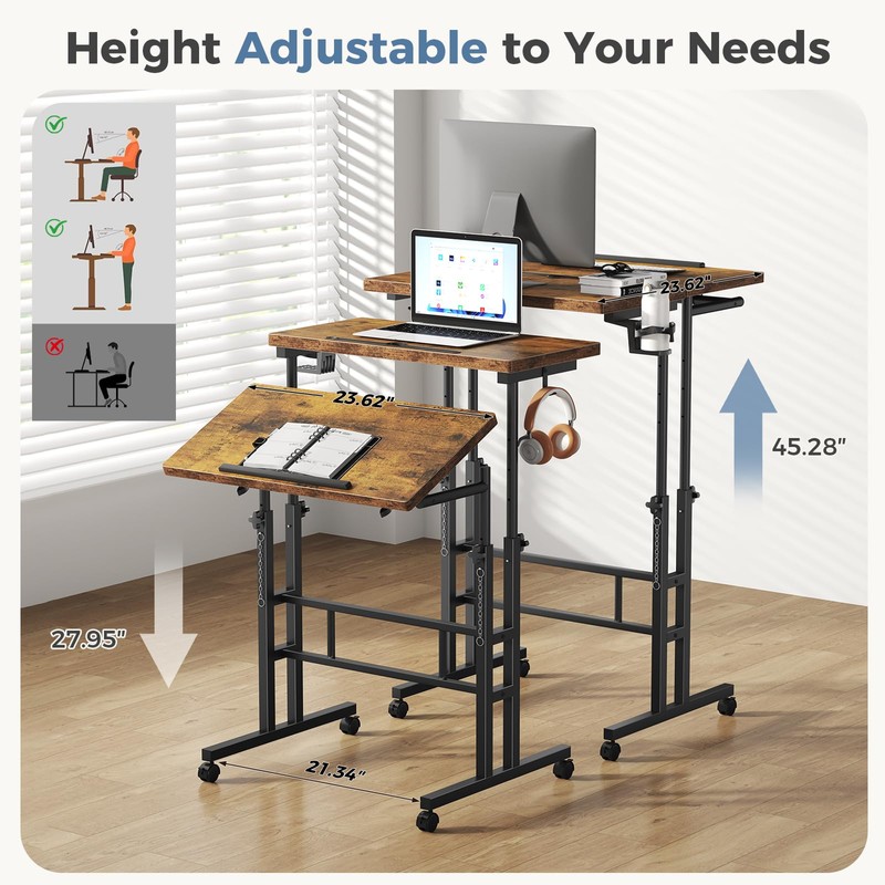 DUMOS Rolling Standing Desk, Sit Stand Desk, Computer Cart