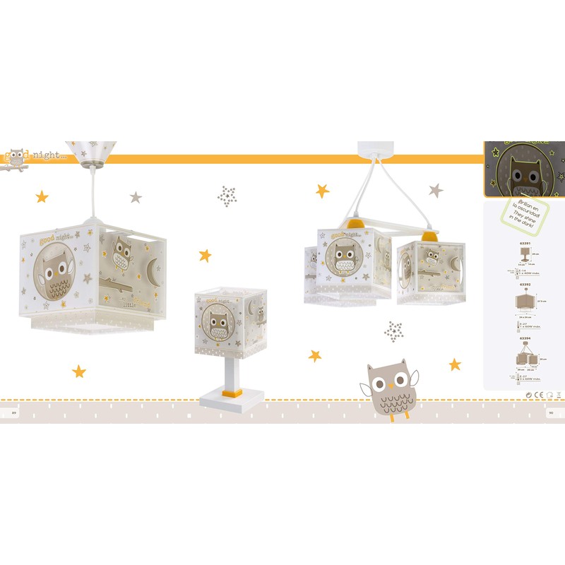 Dalber Children's Lamp, Pendant Light, Owl, Animals, Good Night, Beige