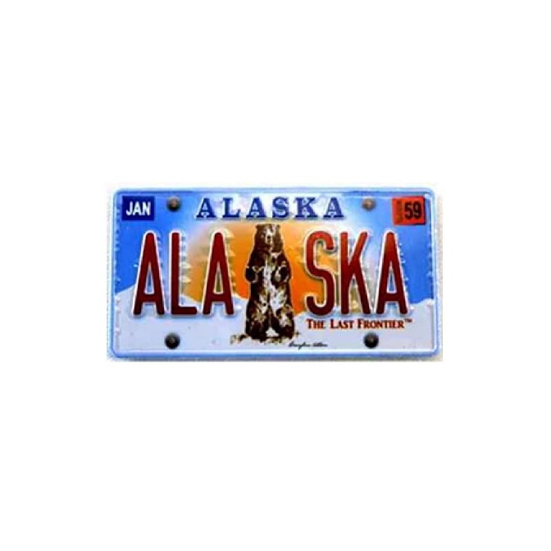 Alaska Metal License Plate Magnet 3.25" X 1.75" (Bear)