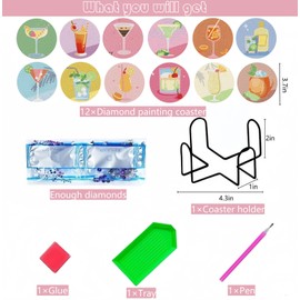 12 Pcs Diamond Painting Coasters Kits with Holder,Cocktail Diamond Art Coasters Set for Drinks Coffee Table, Diamond Painting kit for Beginners Adults DIY Art Craft Gifts Home Decors (12pcs Cocktail)