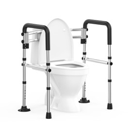 UGarden Upgraded Toilet Safety Rails 380LBS, Stainless Steel Toilet Rail Frame, Adjustable Stand Alone Toilet Support with Non-Slip Grips & Suction Cups,Tool-Free Assembly, Fits for Elderly/Disabled