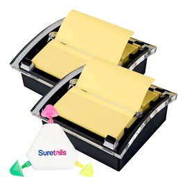 Suretails Bundle of Multicolor Highlighter Pen - 3x3cm - 18g, and Post-it Pop-up Notes Dispenser, 3x3 in, Black Base Clear Top DS330-BK, Pack of 2