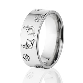 Deer Track Ring w/Deer Antlers Titanium Ring, Outdoor Jewelry, Hunting Rings Wedding Bands USA Made