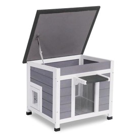 Nicedday Cat House Outdoor, Feral Cat Shelter with 2 Escape Doors, Weatherproof Outdoor Enclosure for Stray Cats with Openable Roof, Outside Cats Condo for Small Animals